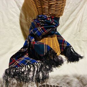 *3 for $20* Silky Plaid Fringe Scarf, Red/Blue/Black/Tan, 12”-wide
